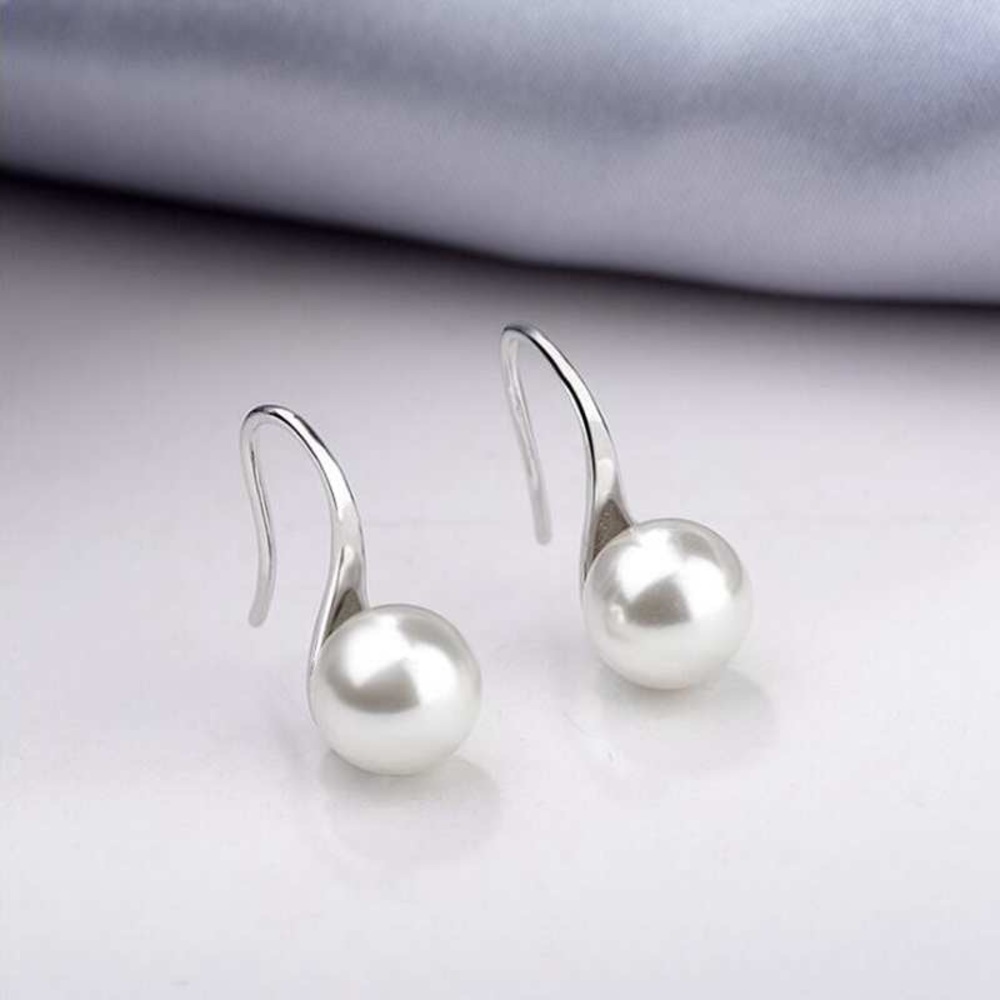 AAA+ Quality 5mm Freshwater Cultured Pearl 925 Sterling Silver Dangle Earrings